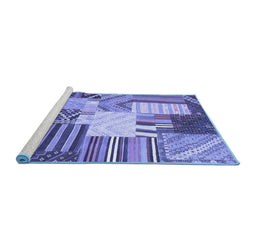 Sideview of Machine Washable Patchwork Blue Transitional Rug, wshcon560blu