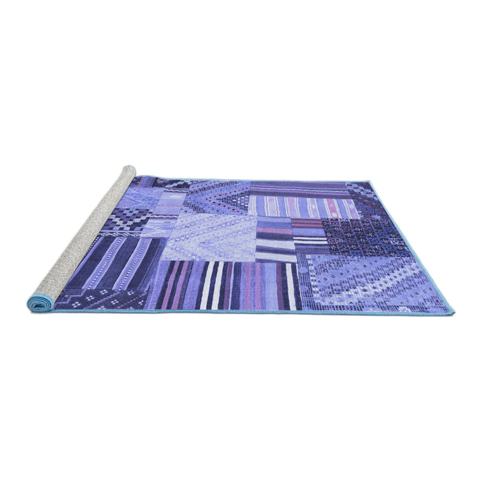 Sideview of Machine Washable Patchwork Blue Transitional Rug, wshcon560blu