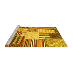 Sideview of Machine Washable Patchwork Yellow Transitional Rug, wshcon560yw