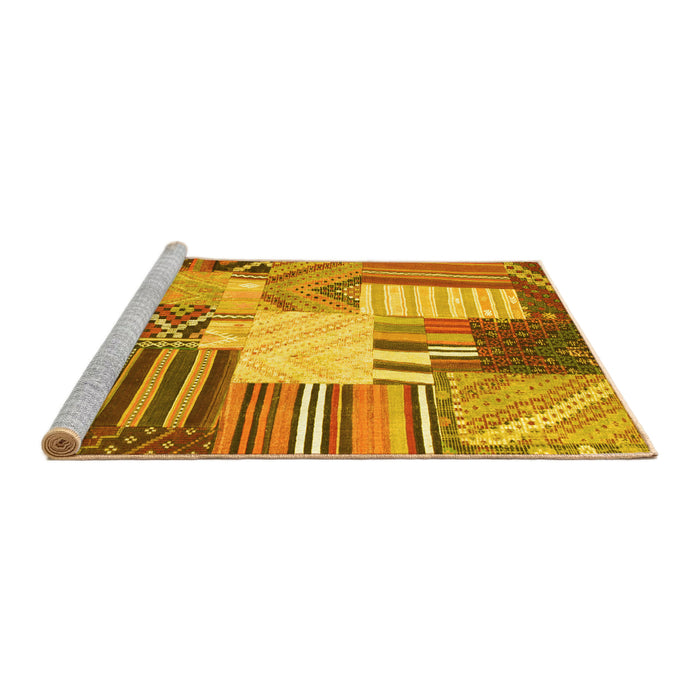 Sideview of Machine Washable Patchwork Yellow Transitional Rug, wshcon560yw