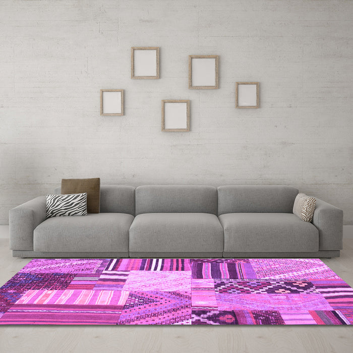 Machine Washable Patchwork Purple Transitional Area Rugs in a Living Room, wshcon560pur