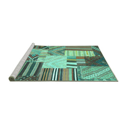 Sideview of Machine Washable Patchwork Turquoise Transitional Area Rugs, wshcon560turq