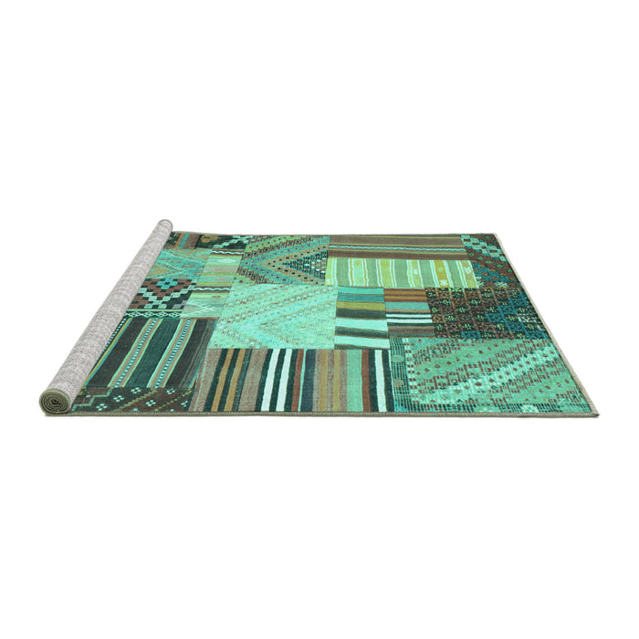 Sideview of Machine Washable Patchwork Turquoise Transitional Area Rugs, wshcon560turq