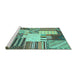 Sideview of Machine Washable Patchwork Turquoise Transitional Area Rugs, wshcon560turq