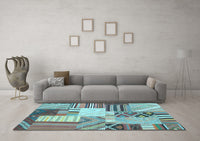 Machine Washable Patchwork Light Blue Transitional Rug, wshcon560lblu