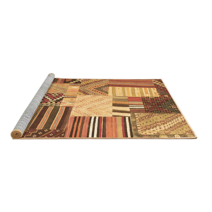 Sideview of Machine Washable Patchwork Brown Transitional Rug, wshcon560brn