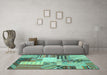 Machine Washable Patchwork Turquoise Transitional Area Rugs in a Living Room,, wshcon560turq