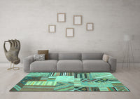 Machine Washable Patchwork Turquoise Transitional Rug, wshcon560turq