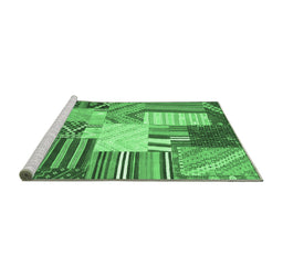 Sideview of Machine Washable Patchwork Emerald Green Transitional Area Rugs, wshcon560emgrn