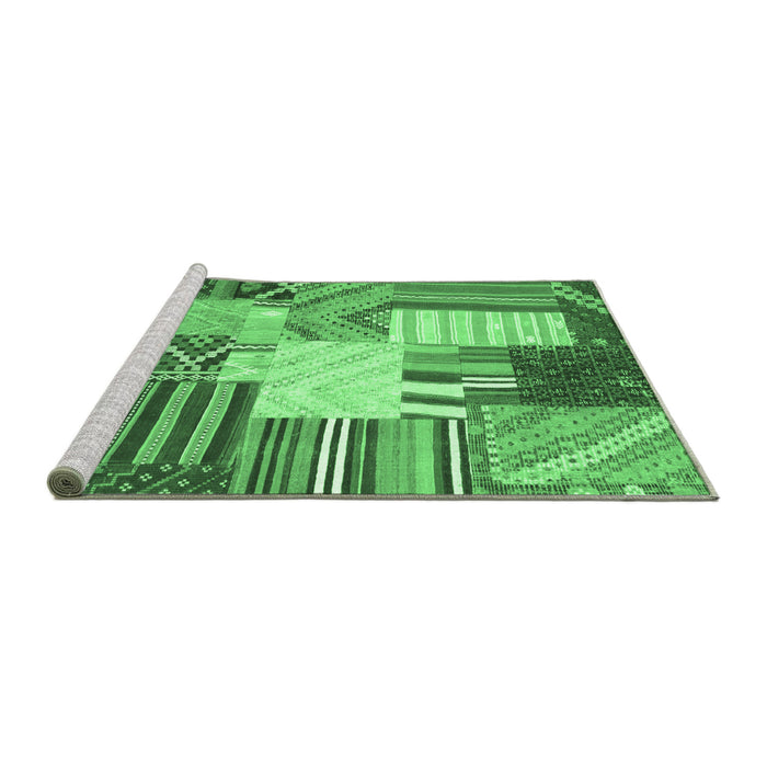 Sideview of Machine Washable Patchwork Emerald Green Transitional Area Rugs, wshcon560emgrn