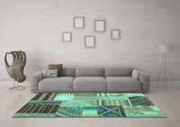 Machine Washable Patchwork Turquoise Transitional Rug, wshcon561turq