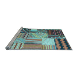 Sideview of Machine Washable Patchwork Light Blue Transitional Rug, wshcon561lblu