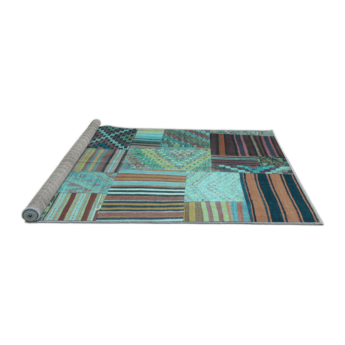 Sideview of Machine Washable Patchwork Light Blue Transitional Rug, wshcon561lblu