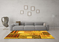 Machine Washable Patchwork Yellow Transitional Rug, wshcon561yw