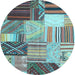 Round Patchwork Light Blue Transitional Rug, con561lblu