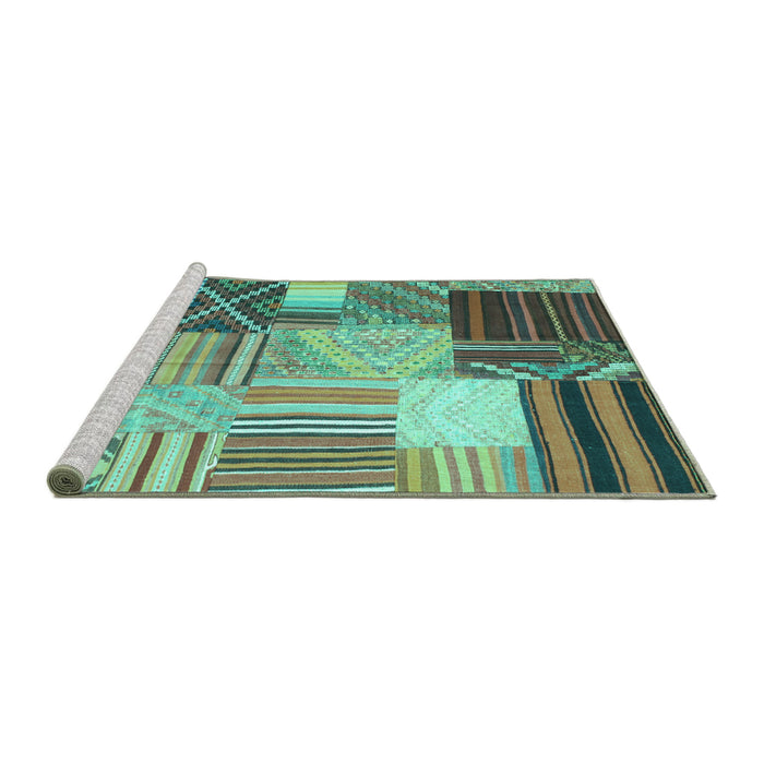 Sideview of Machine Washable Patchwork Turquoise Transitional Area Rugs, wshcon561turq