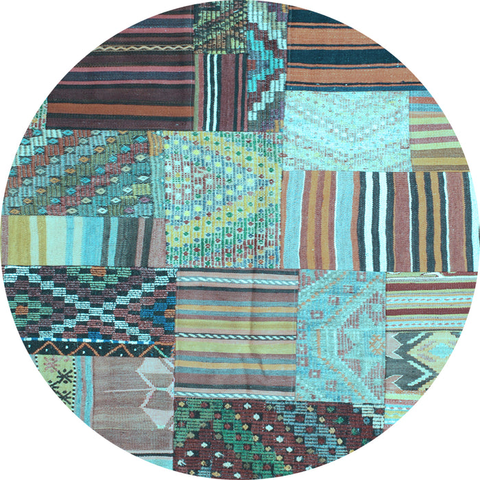 Round Machine Washable Patchwork Light Blue Transitional Rug, wshcon561lblu