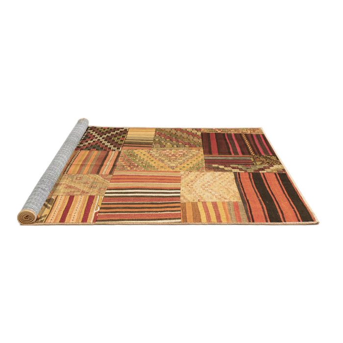 Sideview of Machine Washable Patchwork Brown Transitional Rug, wshcon561brn