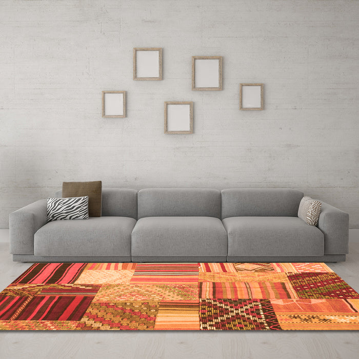 Machine Washable Patchwork Orange Transitional Area Rugs in a Living Room, wshcon561org