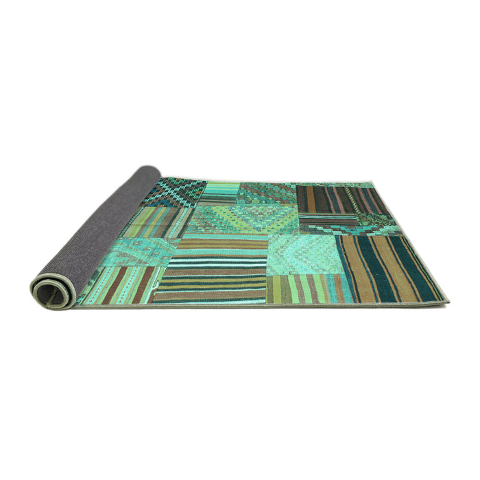 Sideview of Patchwork Turquoise Transitional Rug, con561turq