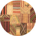 Round Patchwork Brown Transitional Rug, con561brn