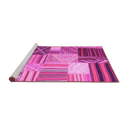 Sideview of Machine Washable Patchwork Pink Transitional Rug, wshcon561pnk