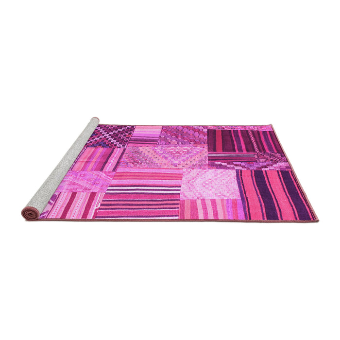 Sideview of Machine Washable Patchwork Pink Transitional Rug, wshcon561pnk