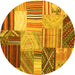 Round Machine Washable Patchwork Yellow Transitional Rug, wshcon561yw