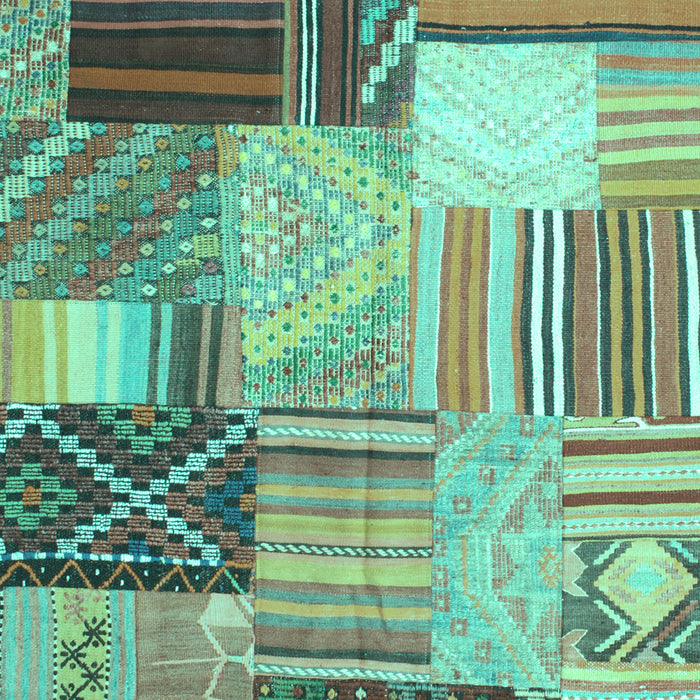 Machine Washable Patchwork Turquoise Transitional Area Rugs, wshcon561turq