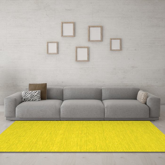 Machine Washable Abstract Yellow Contemporary Rug in a Living Room, wshcon563yw