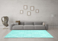 Machine Washable Abstract Turquoise Contemporary Rug, wshcon565turq
