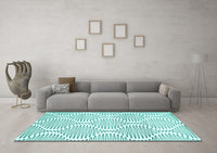 Machine Washable Abstract Turquoise Contemporary Rug, wshcon566turq