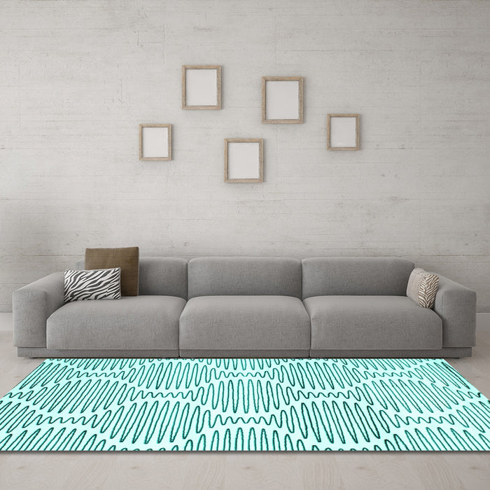 Machine Washable Abstract Turquoise Contemporary Area Rugs in a Living Room,, wshcon566turq