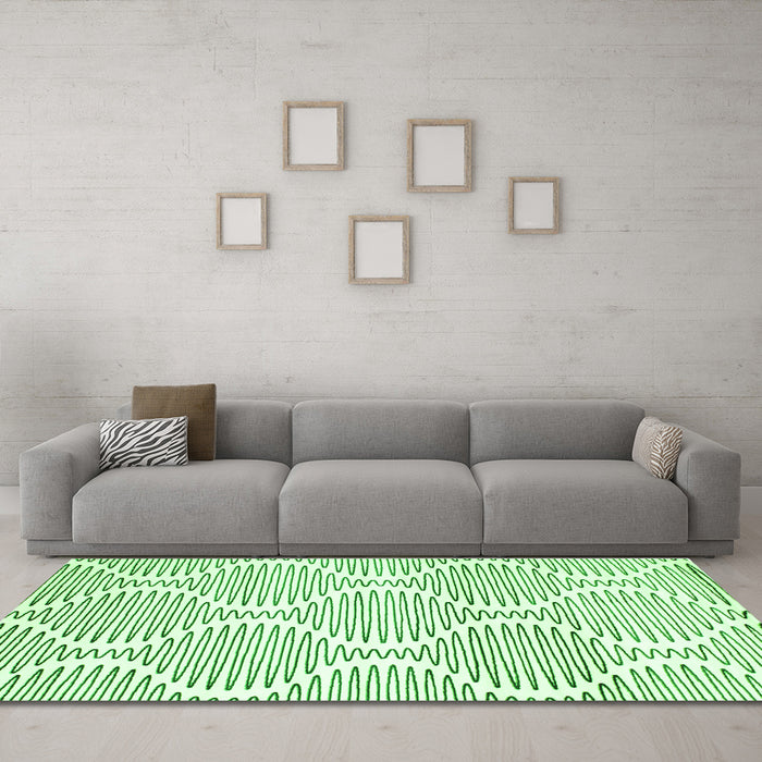 Machine Washable Abstract Green Contemporary Area Rugs in a Living Room,, wshcon566grn