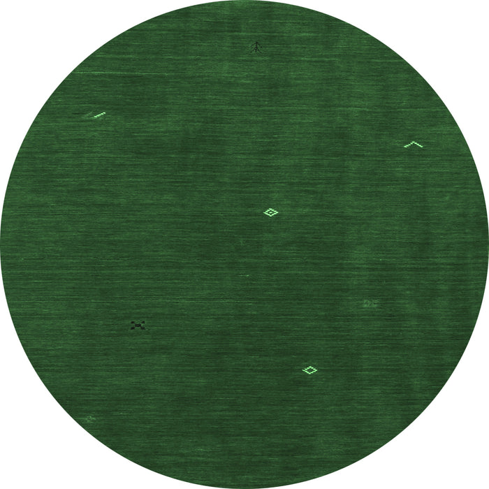 Round Machine Washable Abstract Emerald Green Contemporary Area Rugs, wshcon567emgrn