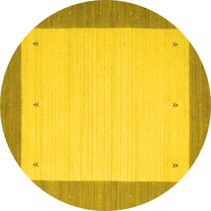 Round Machine Washable Solid Yellow Modern Rug, wshcon568yw