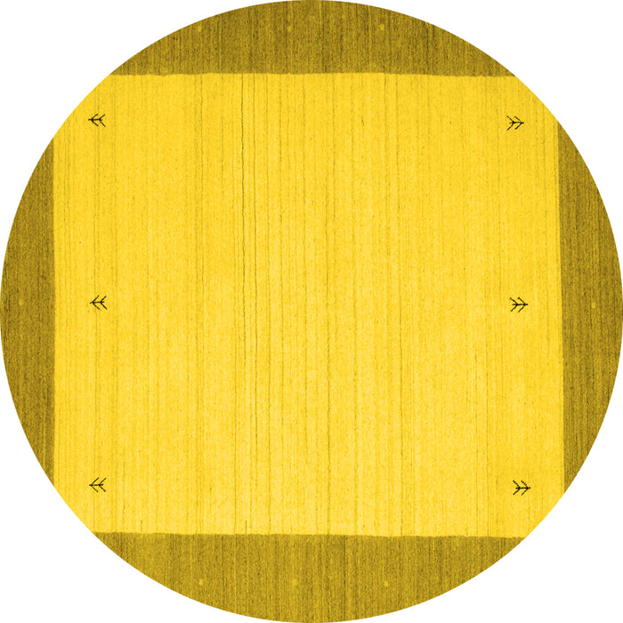 Round Machine Washable Solid Yellow Modern Rug, wshcon569yw
