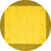 Round Machine Washable Solid Yellow Modern Rug, wshcon569yw