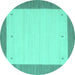 Round Machine Washable Solid Turquoise Modern Area Rugs, wshcon569turq