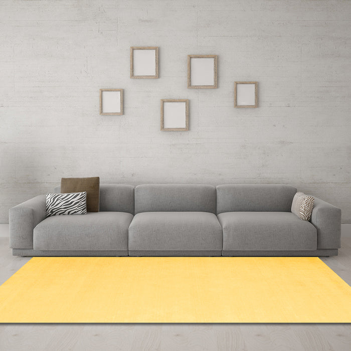 Machine Washable Abstract Yellow Contemporary Rug in a Living Room, wshcon570yw
