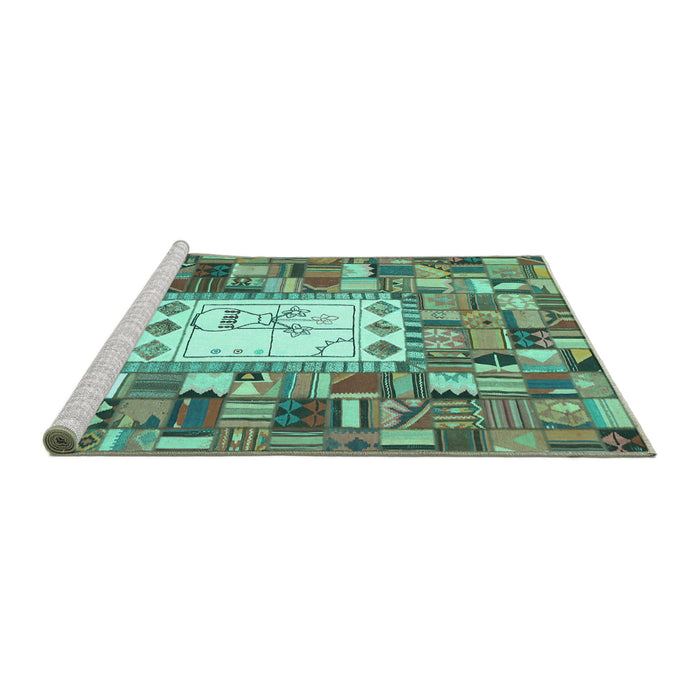 Sideview of Machine Washable Oriental Turquoise Traditional Area Rugs, wshcon572turq