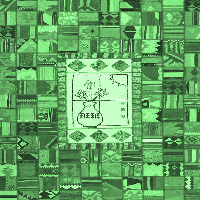 Square Machine Washable Oriental Emerald Green Traditional Area Rugs, wshcon572emgrn