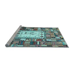 Sideview of Machine Washable Oriental Light Blue Traditional Rug, wshcon572lblu
