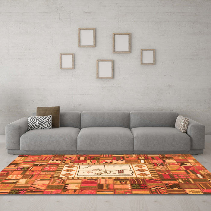 Machine Washable Oriental Orange Traditional Area Rugs in a Living Room, wshcon572org