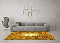 Machine Washable Oriental Yellow Traditional Rug in a Living Room, wshcon572yw
