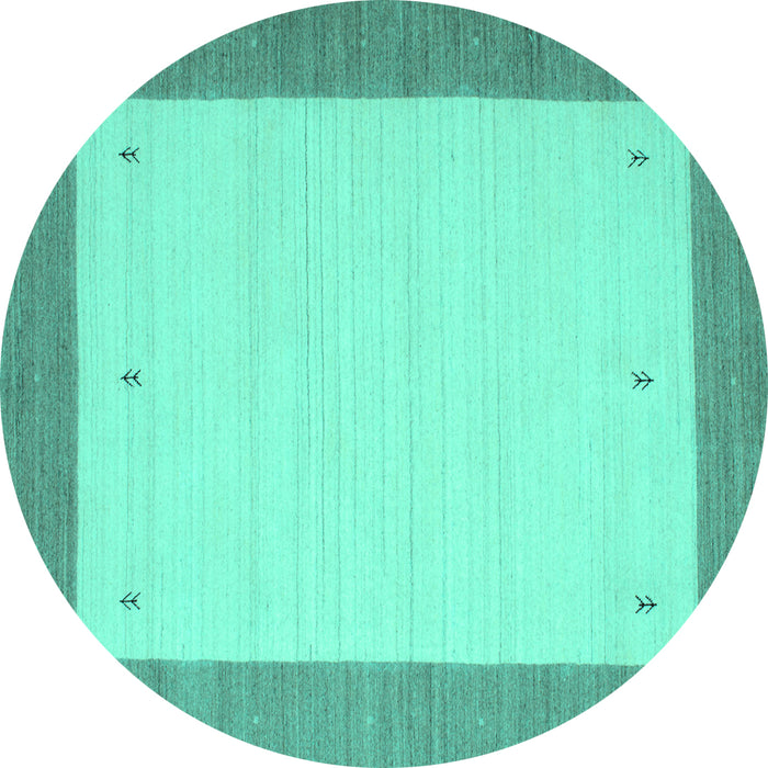 Round Machine Washable Abstract Turquoise Contemporary Area Rugs, wshcon573turq