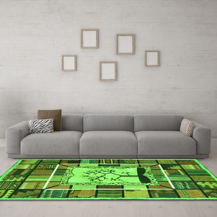 Machine Washable Southwestern Green Country Area Rugs in a Living Room,, wshcon574grn