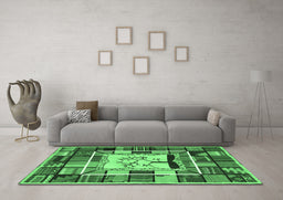 Machine Washable Southwestern Emerald Green Country Area Rugs in a Living Room,, wshcon574emgrn