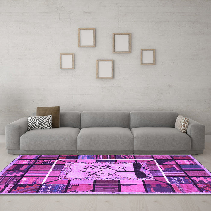 Machine Washable Southwestern Purple Country Area Rugs in a Living Room, wshcon574pur