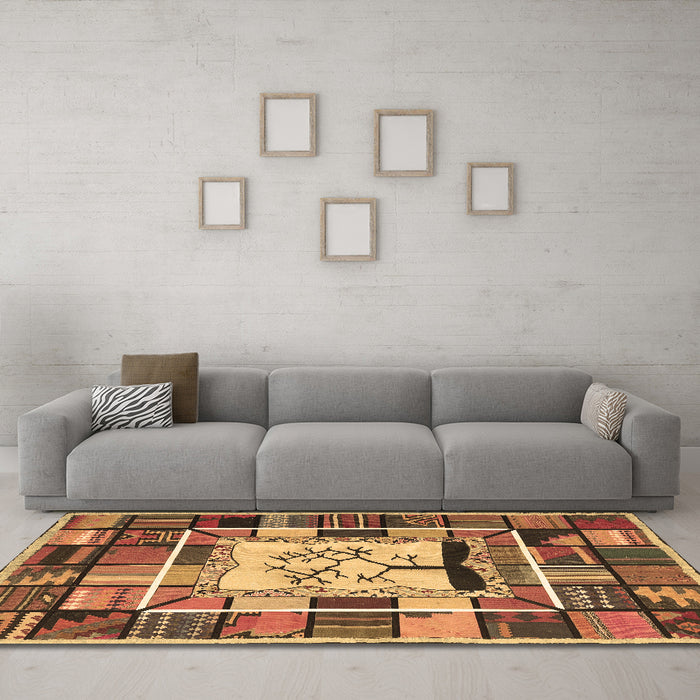 Machine Washable Southwestern Brown Country Rug in a Living Room,, wshcon574brn
